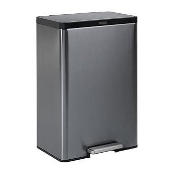 Rubbermaid Stainless Steel Metal Step-On Trash Can for Home and Kitchen, Charcoal, 12 Gallon, 2112520