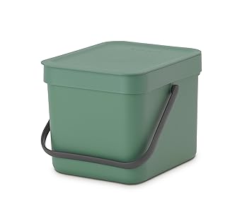 Brabantia Sort & Go Small Countertop Kitchen Compost Caddy, 1.6 Gal / 6L, Fir Green
