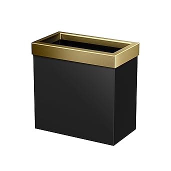 Gatco 1938 Modern Rectangle Waste Basket, Matte Black Brushed Brass Combo